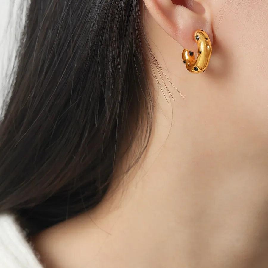 Κρίκοι με στρας 304 Stainless Steel 18K Gold Plated Earrings - Lilah jewellery boutique 