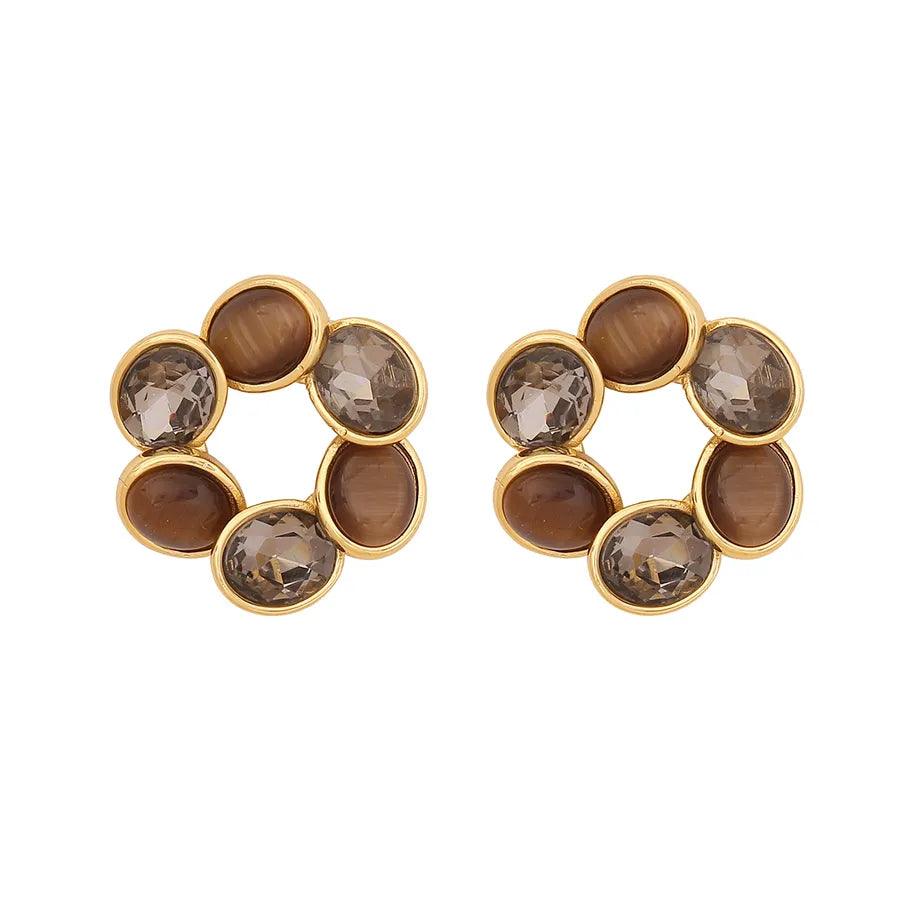 1 Pair Elegant Simple Style Round Inlay 304 Stainless Steel Opal Glass 18K Gold Plated Ear Studs - Lilah jewellery boutique 