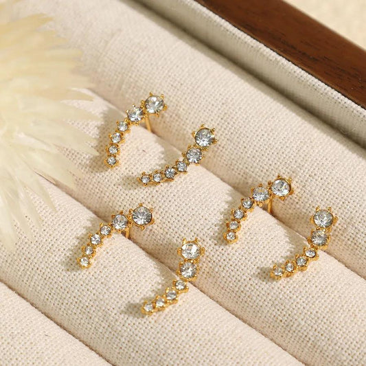 1 Pair IG Style Elegant Vintage Style Geometric Polishing Inlay 304 Stainless Steel Zircon 18K Gold Plated Ear Studs - Lilah jewellery boutique 