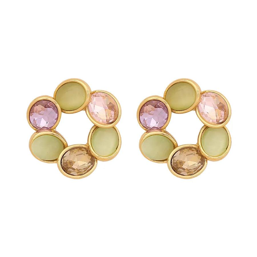 1 Pair Elegant Simple Style Round Inlay 304 Stainless Steel Opal Glass 18K Gold Plated Ear Studs - Lilah jewellery boutique 