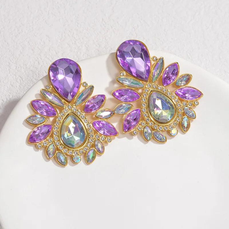 Σκουλαρίκια με στρας IG Style 304 Stainless Steel Rhinestones Ear Studs - Lilah jewellery boutique 