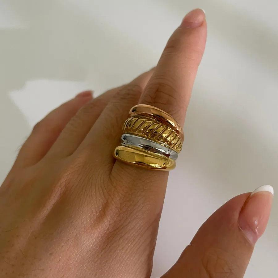 Wholesale Jewelry Nordic Style Simple Style Geometric 316L Stainless Steel 18K Gold Plated Layered Rings - Lilah jewellery boutique 