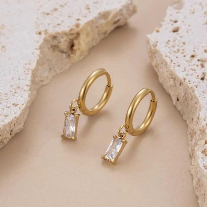 1 Pair Modern Style Semicircle Round Square Plating Inlay 304 Stainless Steel Artificial Gemstones Earrings - Lilah jewellery boutique 