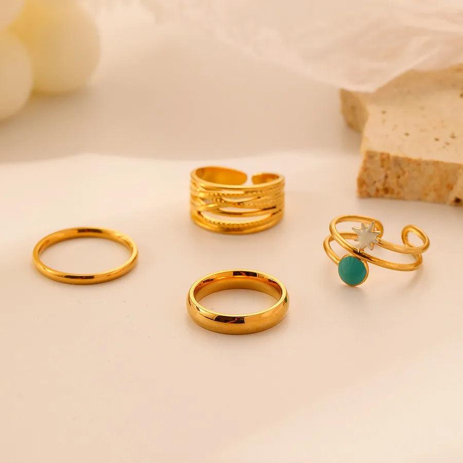 Wholesale Jewelry Fashion Geometric Stainless Steel Artificial Gemstones 18K Gold Plated Plating Rings - Lilah jewellery boutique 