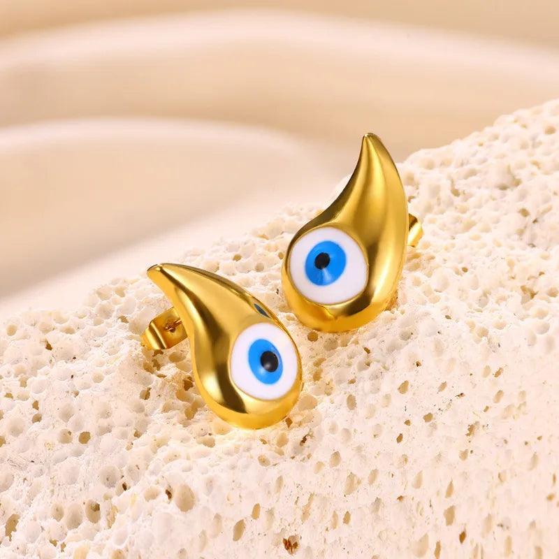 Σκουλαρίκια σταγόνα με ματάκι Devil's Eye Water Droplets 304 Stainless Steel Earrings - Lilah jewellery boutique 