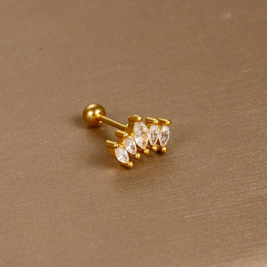 1 piece sweet simple style flower plating inlay titanium steel zircon ear studs - Lilah jewellery boutique 