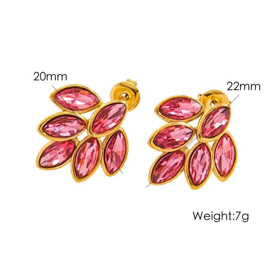 1 Pair Simple Style Leaf 304 Stainless Steel Zircon Ear Studs - Lilah jewellery boutique 