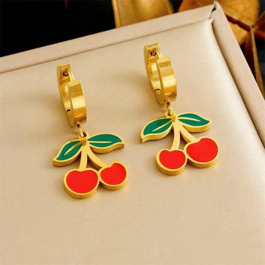 1 Pair Sweet Cherry 304 Stainless Steel 18K Gold Plated Drop Earrings - Lilah jewellery boutique 