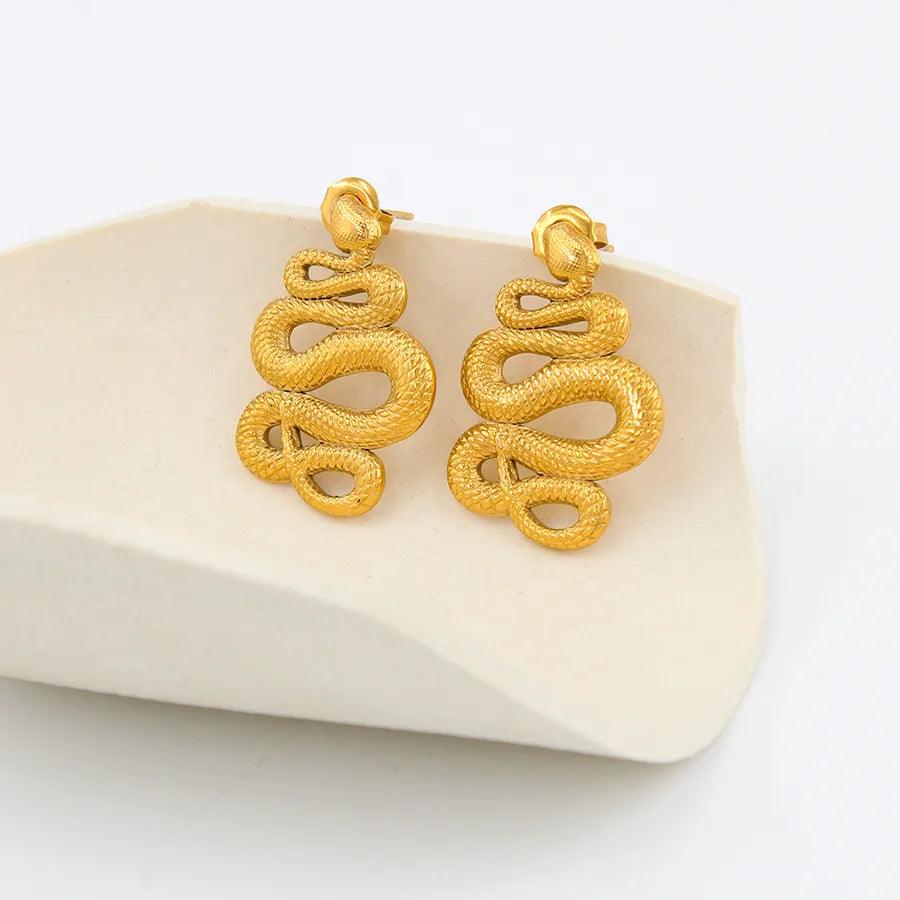 1 Pair Retro Snake Irregular 304 Stainless Steel 316 Stainless Steel Earrings - Lilah jewellery boutique 