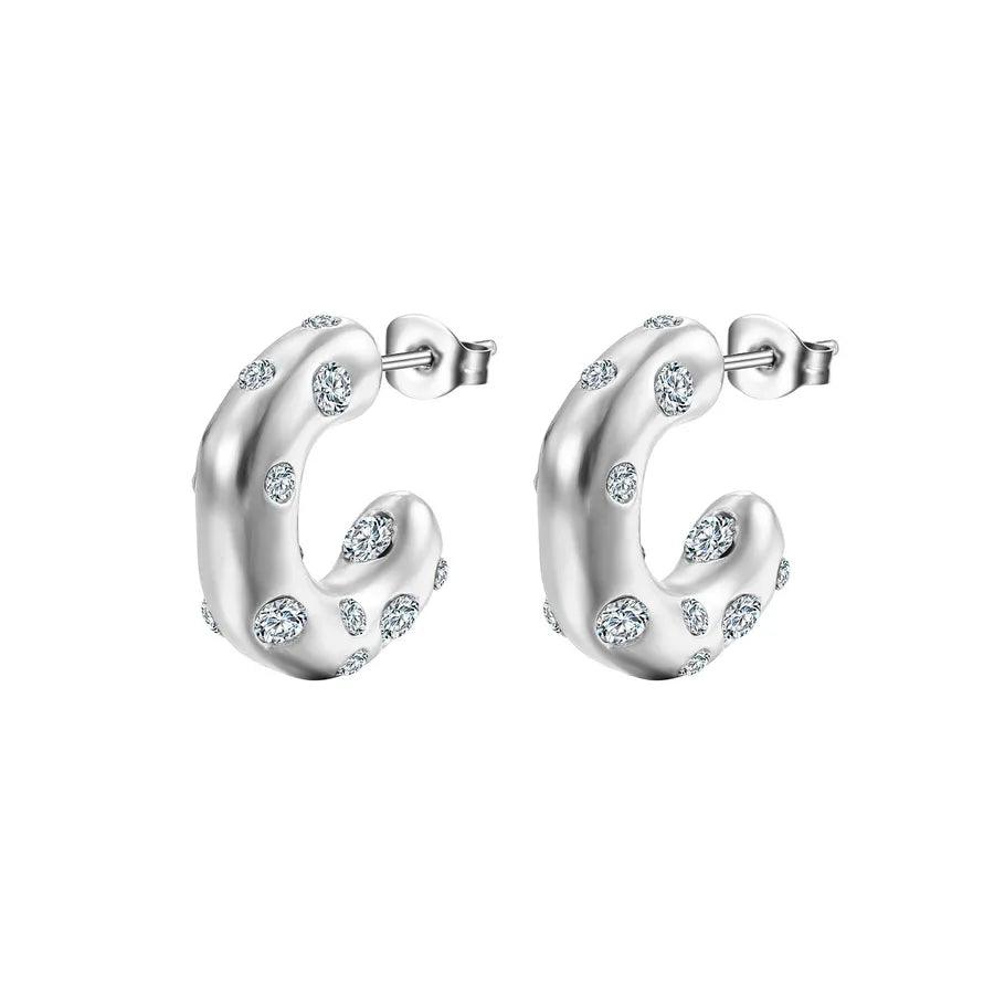 1 Pair Fashion C Shape Plating Inlay 304 Stainless Steel Zircon 18K Gold Plated Ear Studs - Lilah jewellery boutique 