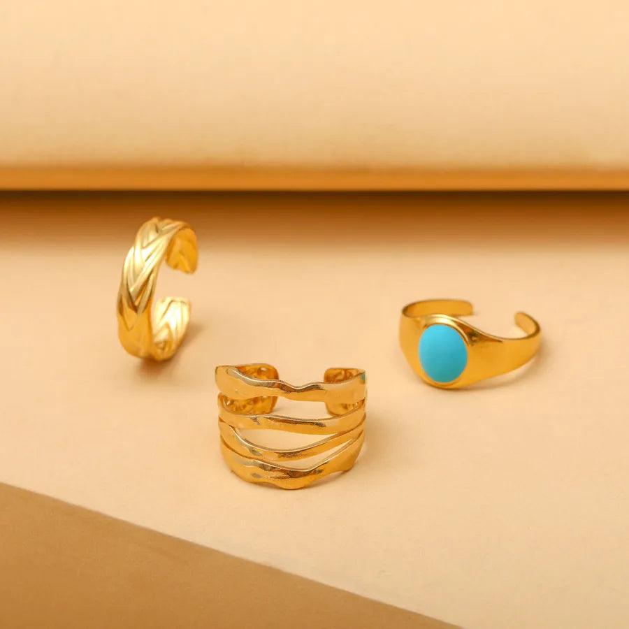 Wholesale Jewelry Fashion Geometric Stainless Steel Artificial Gemstones 18K Gold Plated Plating Rings - Lilah jewellery boutique 