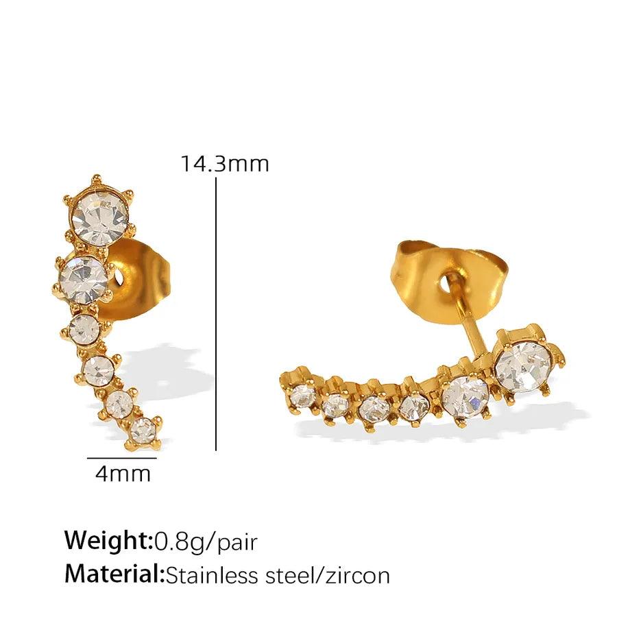 1 Pair IG Style Elegant Vintage Style Geometric Polishing Inlay 304 Stainless Steel Zircon 18K Gold Plated Ear Studs - Lilah jewellery boutique 