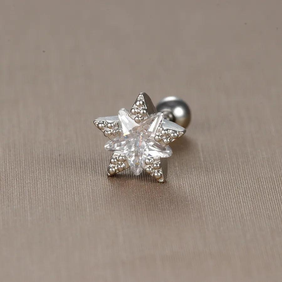 1 piece sweet simple style flower plating inlay titanium steel zircon ear studs - Lilah jewellery boutique 