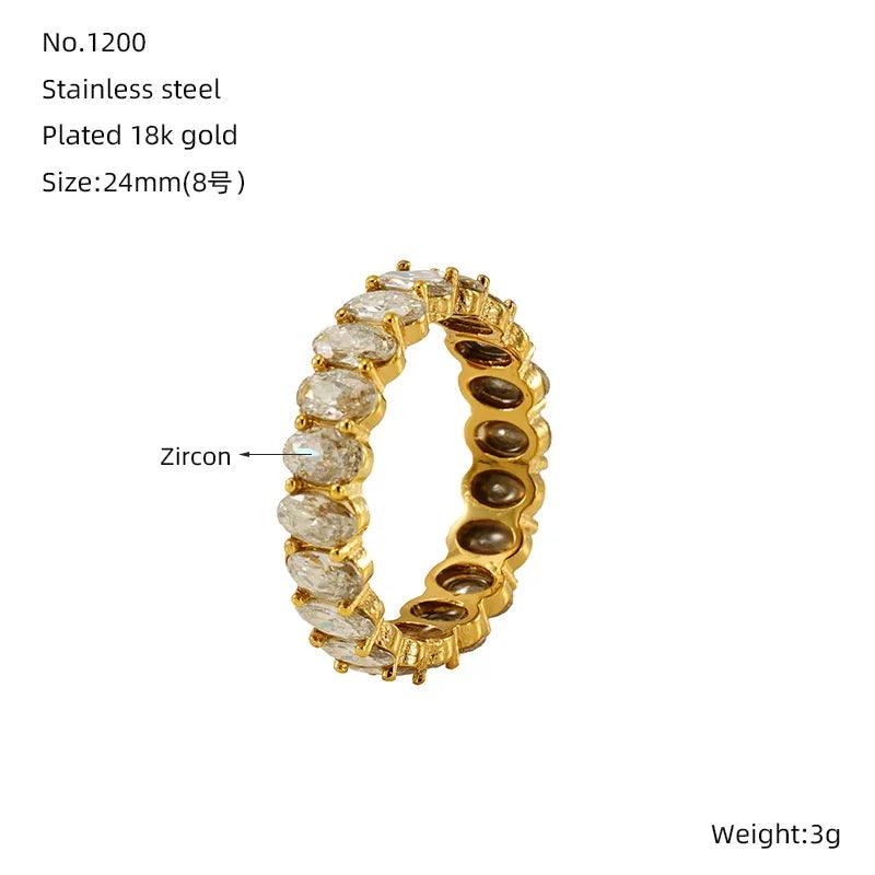 Jewelry Shiny Round 304 Stainless Steel Zircon 18K Gold Plated Plating Rings - Lilah jewellery boutique 