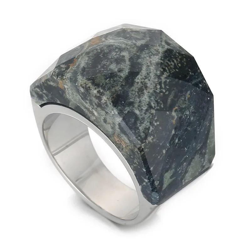 fashion round stainless steel plating inlay natural stone rings 1 piece - Lilah jewellery boutique 