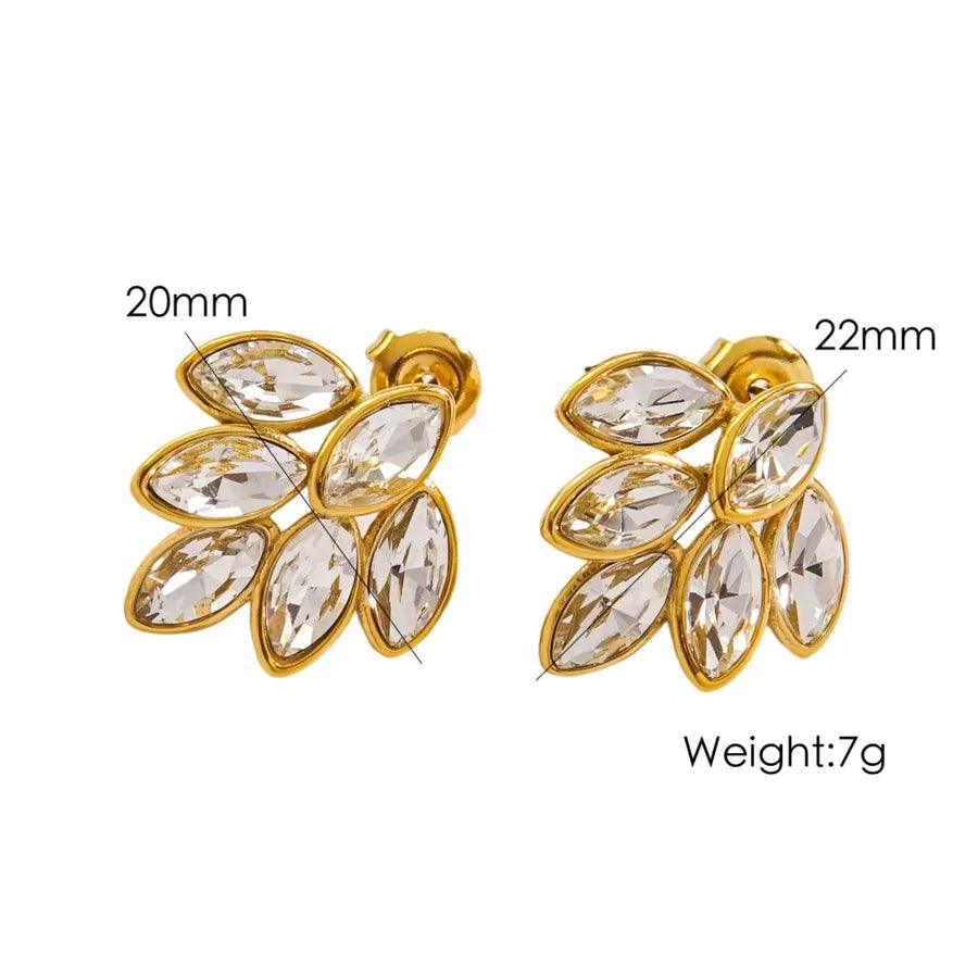 1 Pair Simple Style Leaf 304 Stainless Steel Zircon Ear Studs - Lilah jewellery boutique 