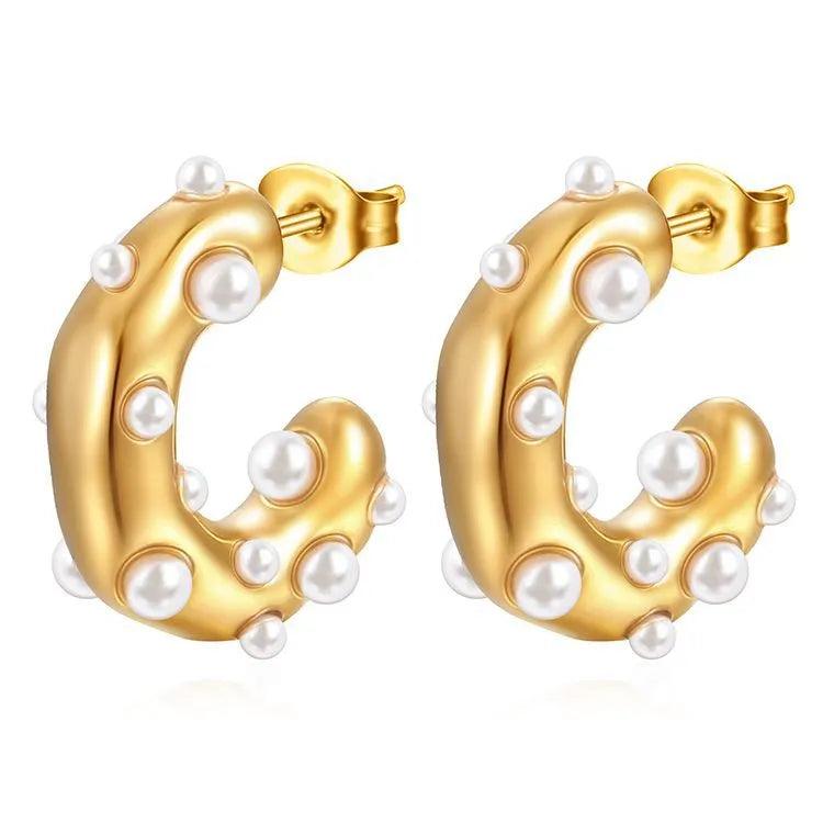 1 Pair Fashion C Shape Plating Inlay 304 Stainless Steel Zircon 18K Gold Plated Ear Studs - Lilah jewellery boutique 