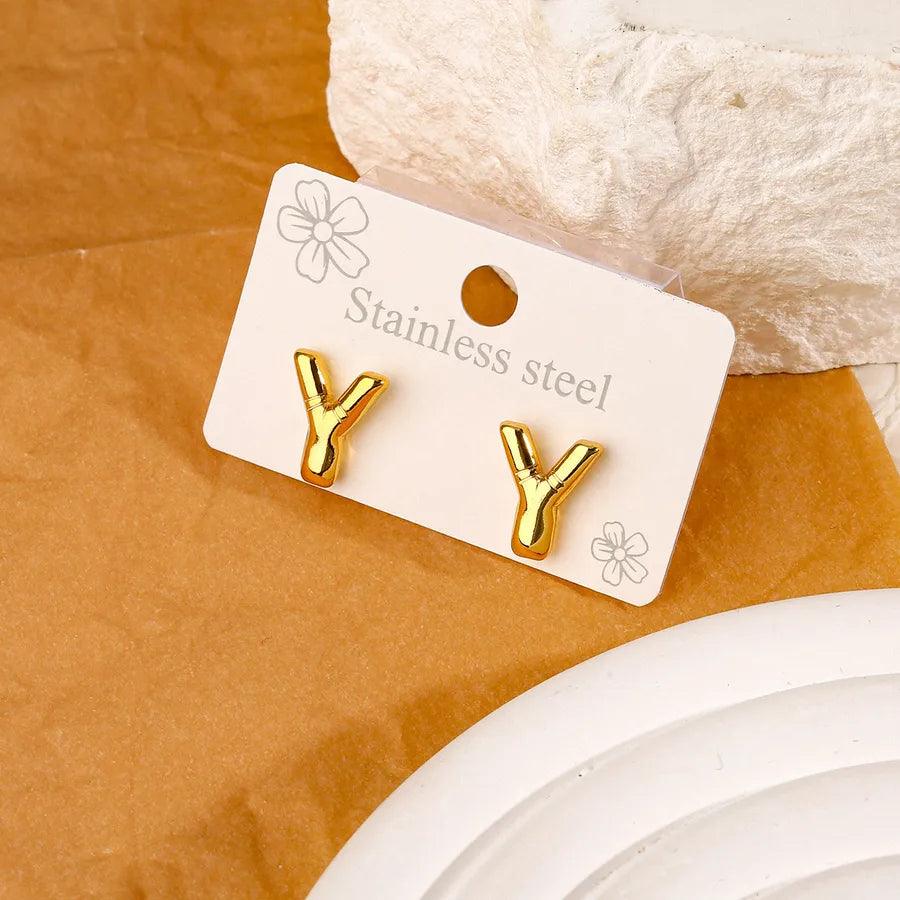 1 Pair Simple Style Letter Polishing Plating 304 Stainless Steel 18K Gold Plated Ear Studs - Lilah jewellery boutique 