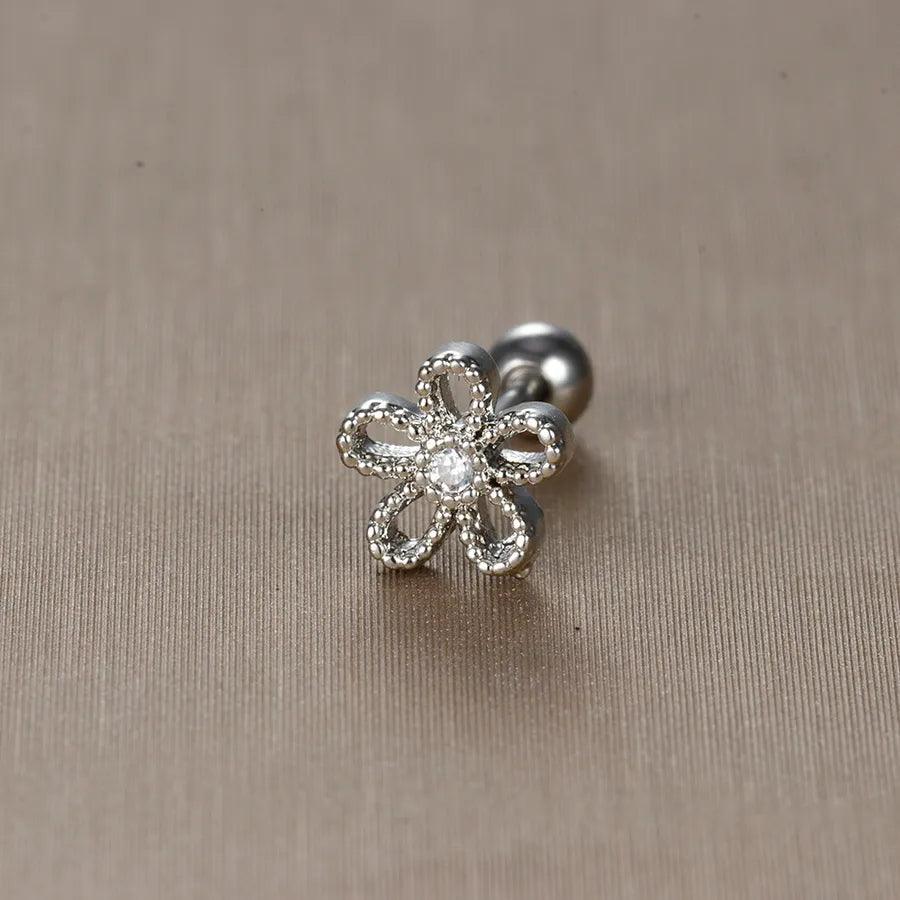 1 piece sweet simple style flower plating inlay titanium steel zircon ear studs - Lilah jewellery boutique 