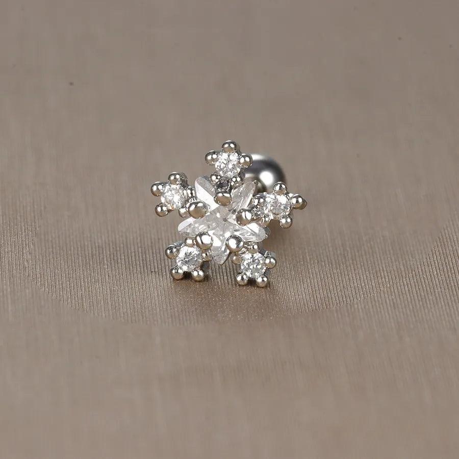 1 piece sweet simple style flower plating inlay titanium steel zircon ear studs - Lilah jewellery boutique 