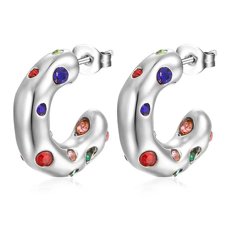 1 Pair Fashion C Shape Plating Inlay 304 Stainless Steel Zircon 18K Gold Plated Ear Studs - Lilah jewellery boutique 