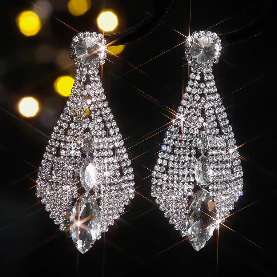 1 Pair Rock Simple Style Shiny Tassel Inlay 316 Stainless Steel Artificial Rhinestones Drop Earrings - Lilah jewellery boutique 