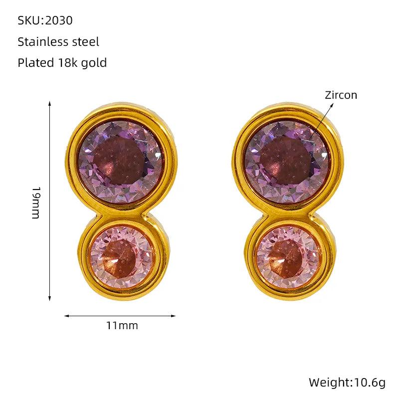 1 Pair Vintage Style Classic Style Round 304 Stainless Steel Zircon 18K Gold Plated Ear Studs - Lilah jewellery boutique 