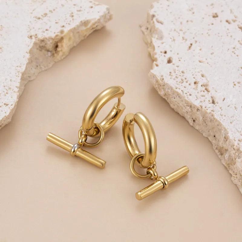 1 Pair Modern Style Semicircle Round Square Plating Inlay 304 Stainless Steel Artificial Gemstones Earrings - Lilah jewellery boutique 