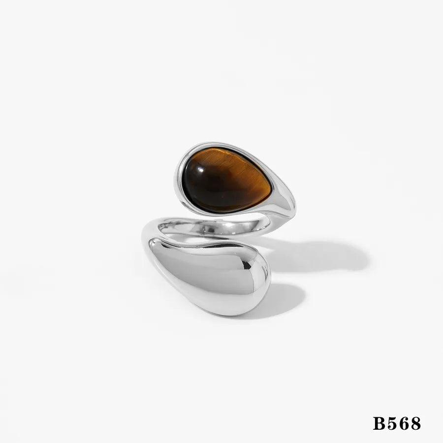 Jewelry Modern Style 316 Stainless Steel Pearl Tiger Eye 16K Gold Plated Open Rings - Lilah jewellery boutique 