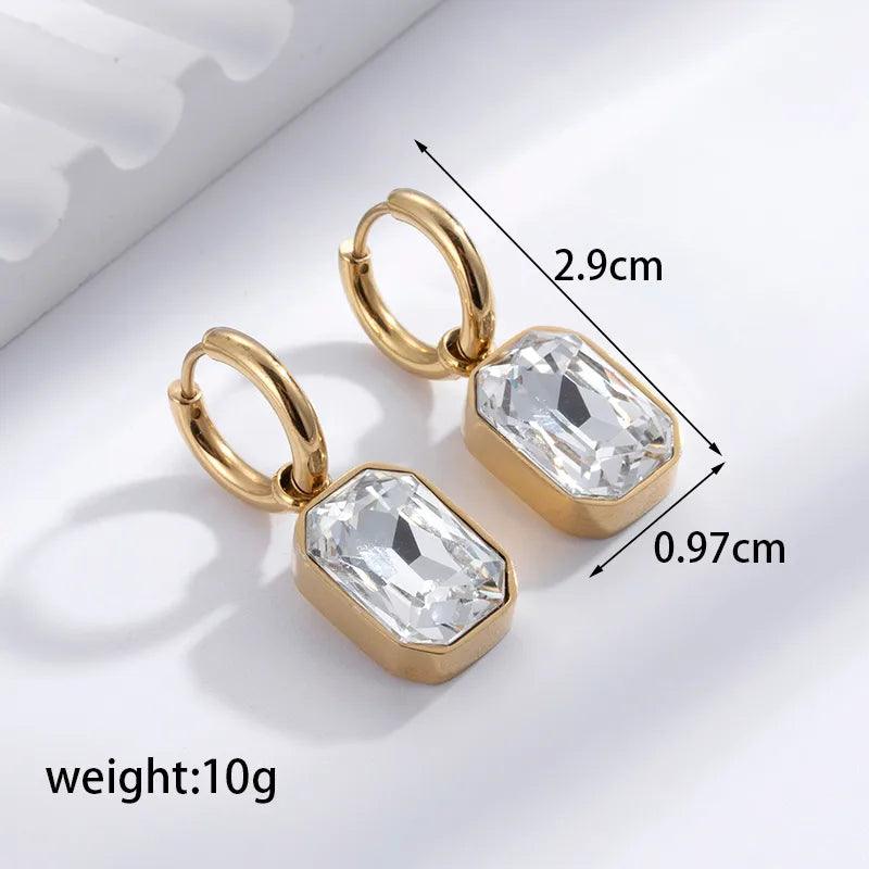 1 Pair French Style Simple Style Korean Style Geometric 304 Stainless Steel Zircon Hoop Earrings Drop Earrings - Lilah jewellery boutique 