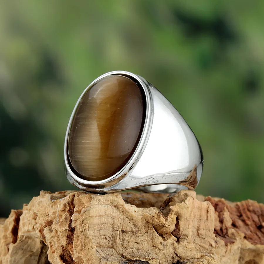 Wholesale Jewelry IG Style Retro Oval 316L Stainless Steel Gem Inlay Rings - Lilah jewellery boutique 