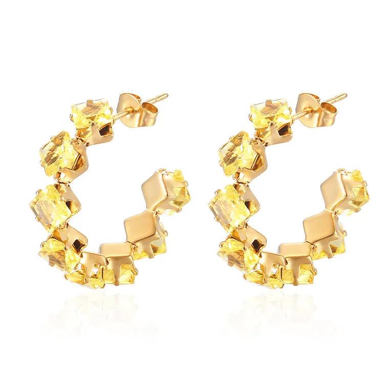 Κρίκοι με στρας 201 Stainless Steel Zircon 18K Gold Plated Earrings - Lilah jewellery boutique 