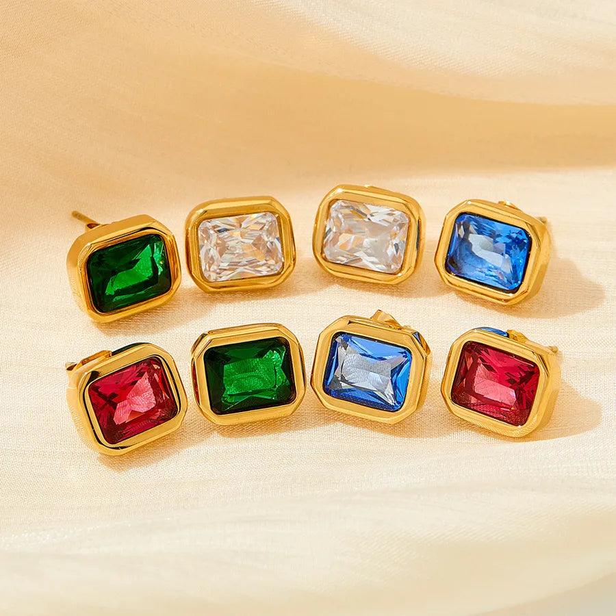 1 Pair Retro Square Plating Inlay 304 Stainless Steel Zircon 16K Gold Plated White Gold Plated Gold Plated Ear Studs - Lilah jewellery boutique 