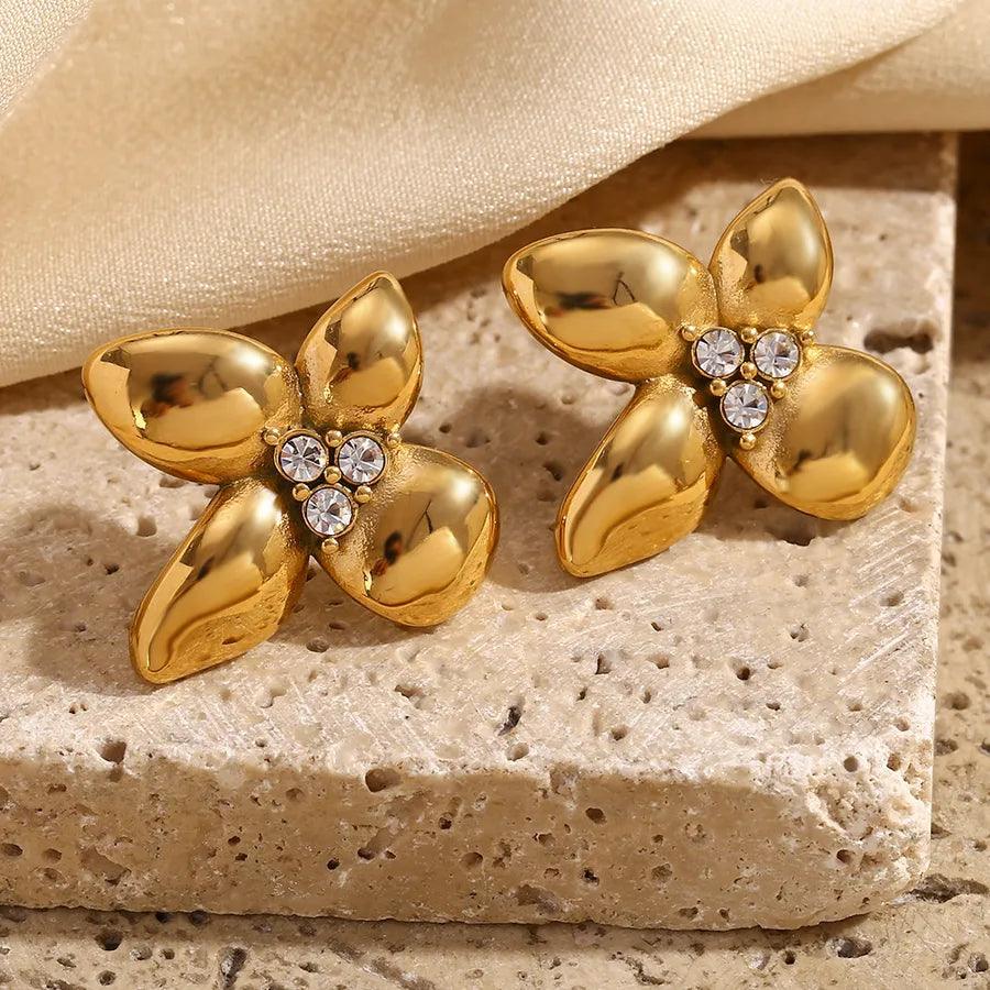 1 Pair Sweet Shiny Flower Inlay 304 Stainless Steel Zircon Ear Studs - Lilah jewellery boutique 