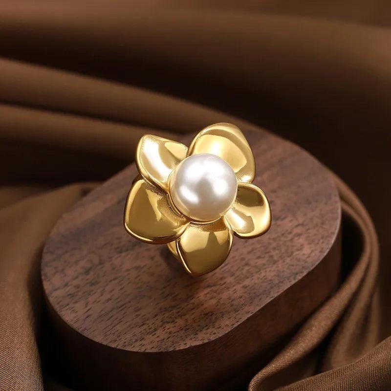 Wholesale Jewelry Classic Style Flower 316L Stainless Steel Open Rings - Lilah jewellery boutique 