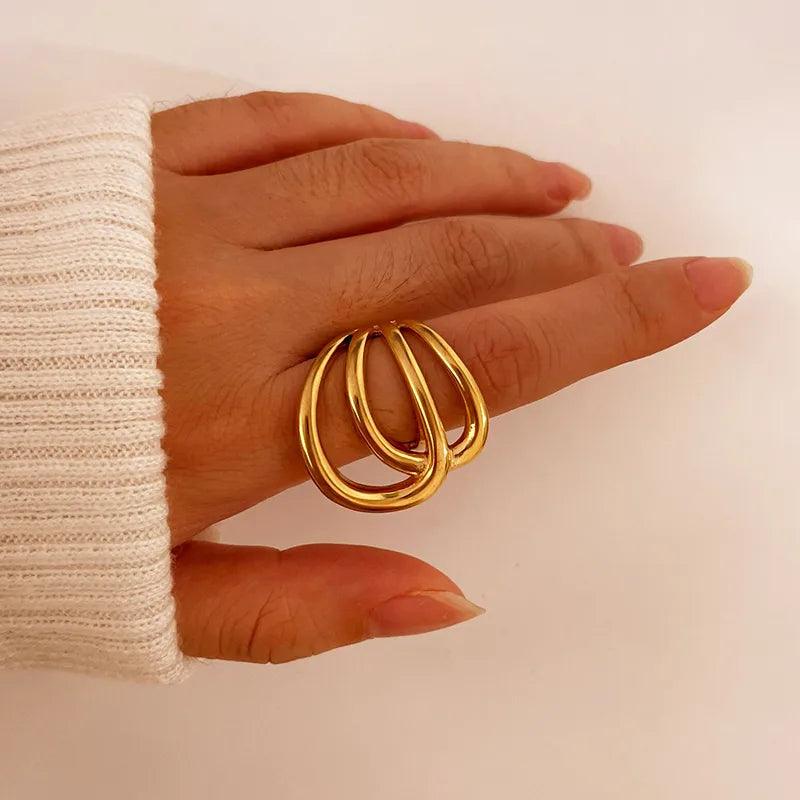 Wholesale Jewelry Simple Style Geometric 316L Stainless Steel 18K Gold Plated Irregular Rings - Lilah jewellery boutique 