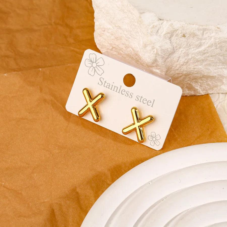 1 Pair Simple Style Letter Polishing Plating 304 Stainless Steel 18K Gold Plated Ear Studs - Lilah jewellery boutique 