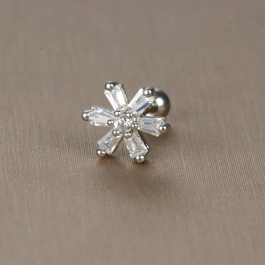 1 piece sweet simple style flower plating inlay titanium steel zircon ear studs - Lilah jewellery boutique 