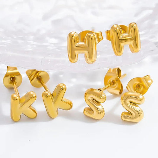 1 Pair Simple Style Letter Plating 304 Stainless Steel 18K Gold Plated Ear Studs - Lilah jewellery boutique 