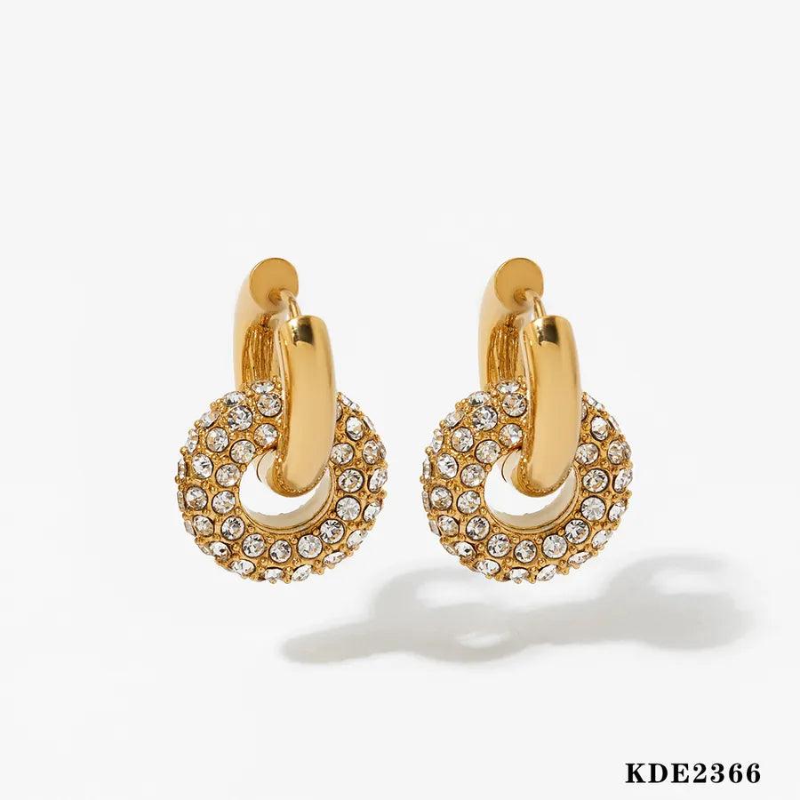 Κρικάκια διπλά με στρας 304 Stainless Steel 16K Gold Plated White Gold Plated Gold Plated Drop Earrings - Lilah jewellery boutique 