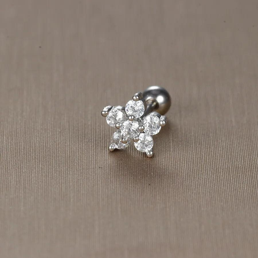 1 piece sweet simple style flower plating inlay titanium steel zircon ear studs - Lilah jewellery boutique 