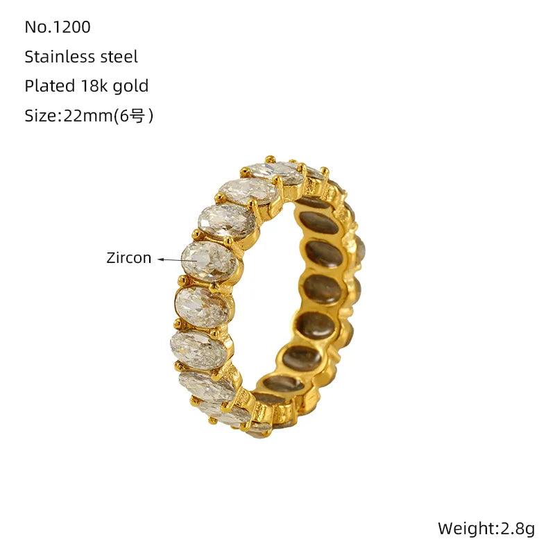 Jewelry Shiny Round 304 Stainless Steel Zircon 18K Gold Plated Plating Rings - Lilah jewellery boutique 