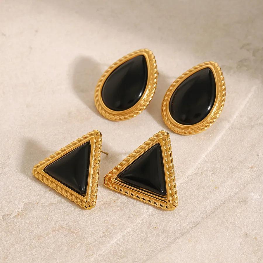 Σκουλαρίκια Triangle Water Droplets 304 Stainless Steel Agate Ear Studs - Lilah jewellery boutique 