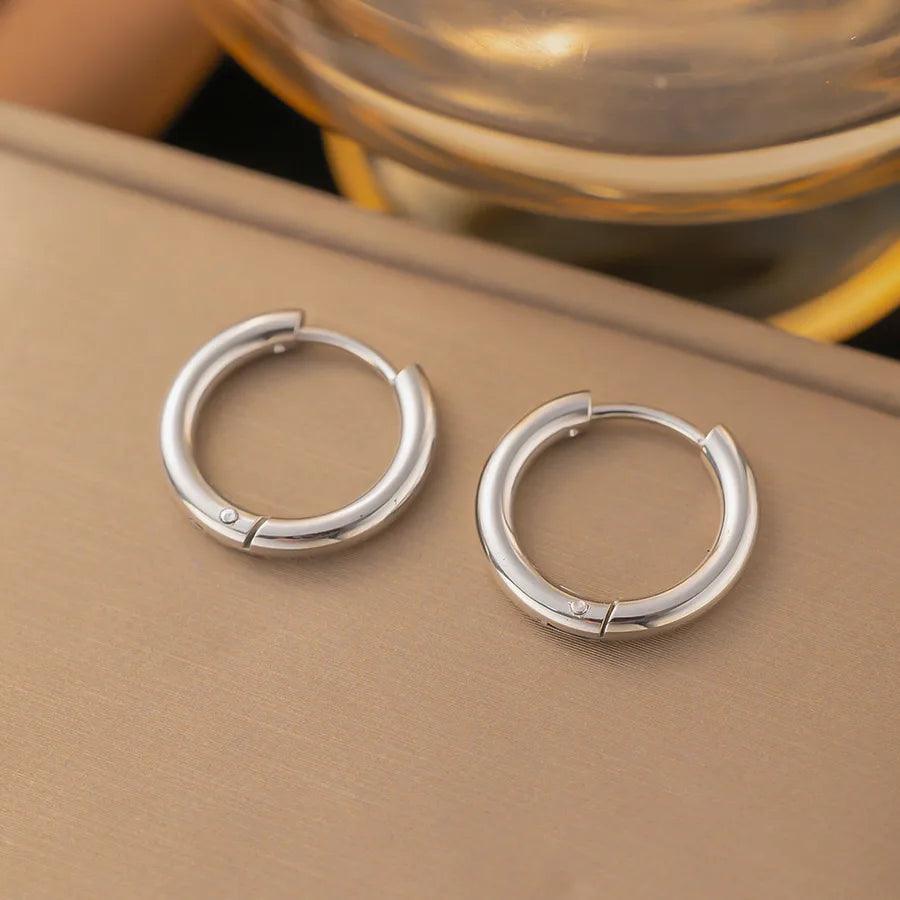 1 Pair Simple Style Geometric Round Solid Color Plating Titanium Steel Earrings Ear Studs - Lilah jewellery boutique 