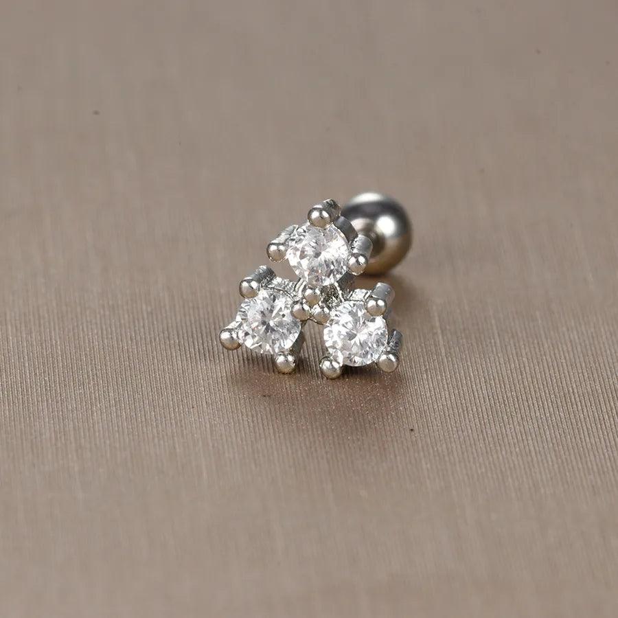 1 piece sweet simple style flower plating inlay titanium steel zircon ear studs - Lilah jewellery boutique 