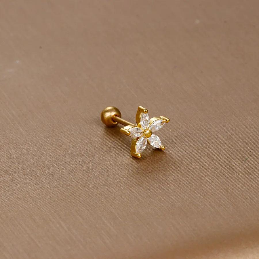 1 piece sweet simple style flower plating inlay titanium steel zircon ear studs - Lilah jewellery boutique 