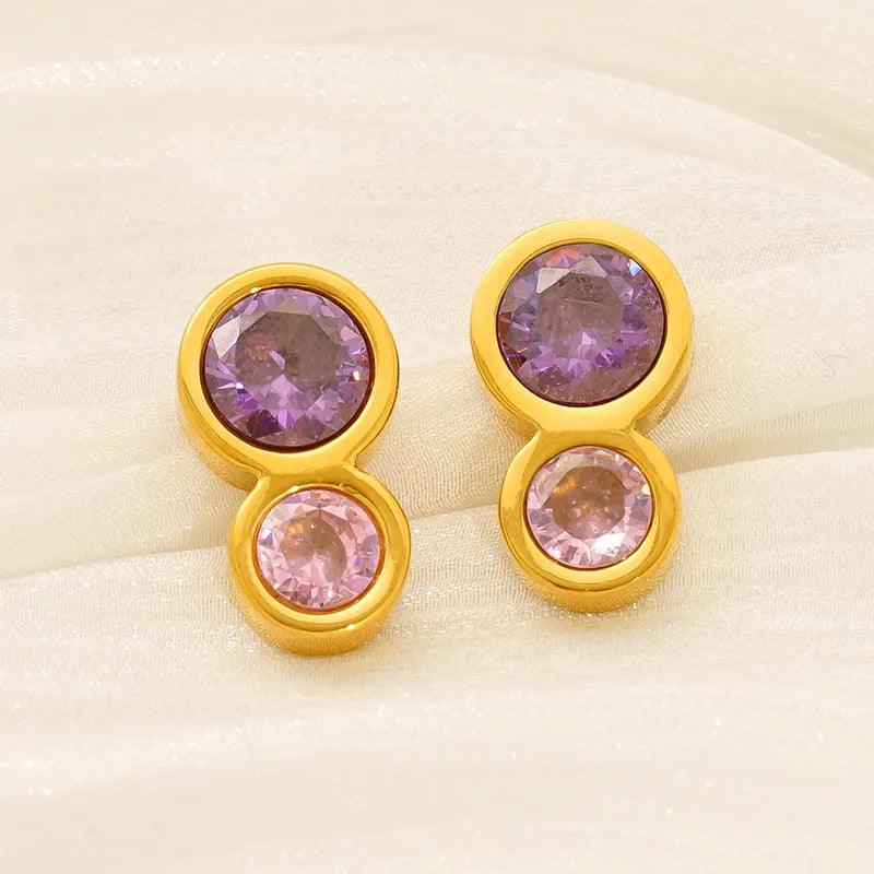 1 Pair Vintage Style Classic Style Round 304 Stainless Steel Zircon 18K Gold Plated Ear Studs - Lilah jewellery boutique 