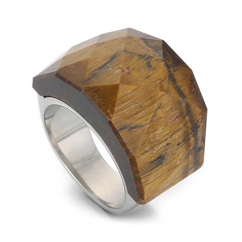 fashion round stainless steel plating inlay natural stone rings 1 piece - Lilah jewellery boutique 