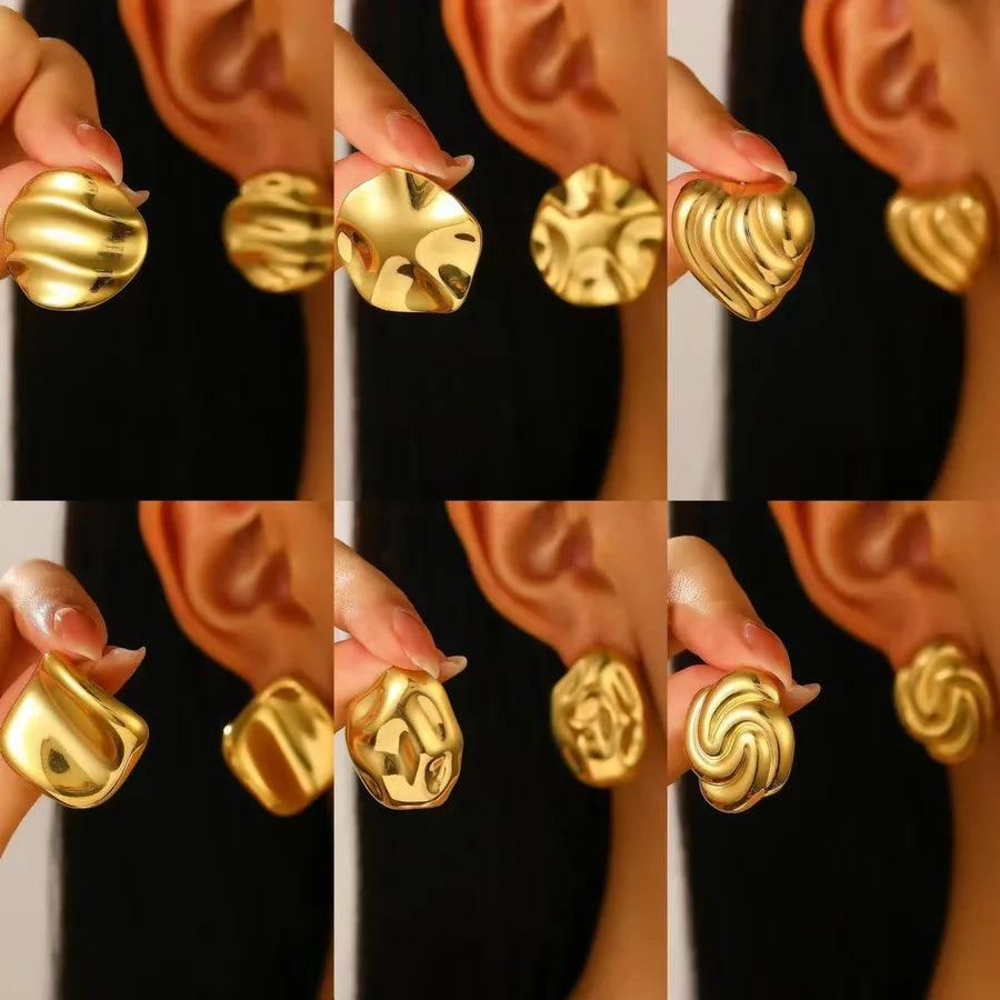 1 Pair Retro Solid Color Irregular Plating 304 Stainless Steel Ear Studs - Lilah jewellery boutique 