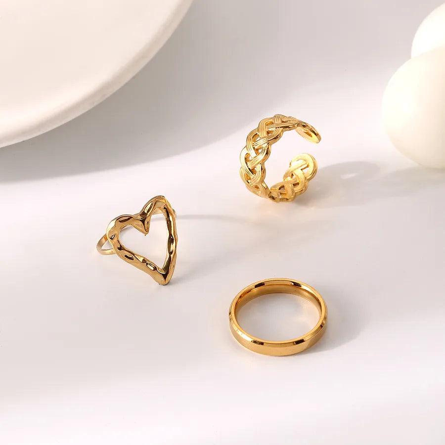 Wholesale Jewelry Fashion Geometric Stainless Steel Artificial Gemstones 18K Gold Plated Plating Rings - Lilah jewellery boutique 